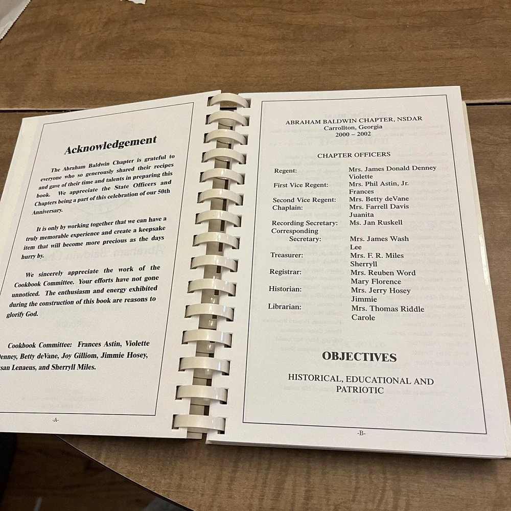 VTG NSDAR Abraham Baldwin Chapter 50th Anniversary Cookbook Carrollton Georgia